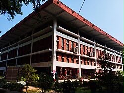 Red brick academic building at Rajshahi University
